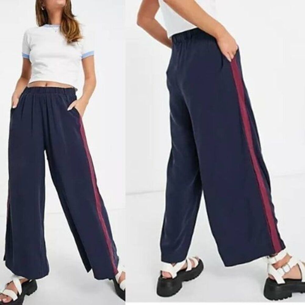 Native Youth Elastic Waist Wide Leg Pants Press Stud Side Lightweight $59